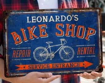 Custom Bike Shop Metallschild, personalisierte Aluminium Vintage Fahrrad Dekor für Man Cave