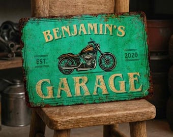 Personalized Garage Metal Sign, Outdoor Vintage Aluminum Custom Motorcycle Decor Gifts