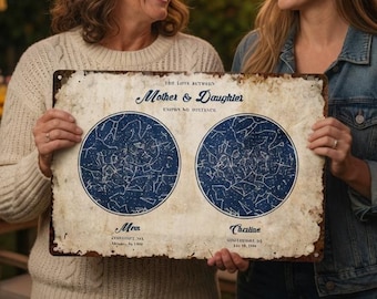 Personalized Family Star Map Metal Sign, Custom Long Distance Aluminum Wall Decor Gift