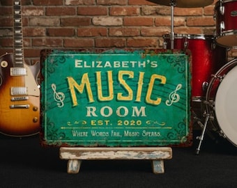 Customize Retro Music Room Sign Aluminum Musician Studio Plaque Band Wall Decor Gift