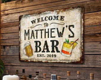 Personalized Home Bar Metal Sign, Custom Outdoor Vintage Aluminum Pub Decor