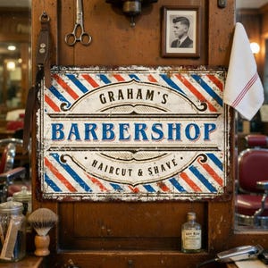 Anpassad metallskylt för barberare, personlig retro salong, frisör, väggdekor, present