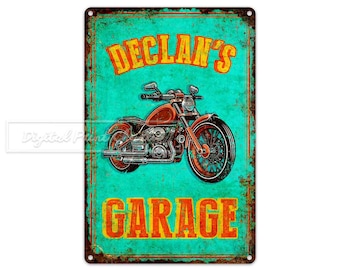Aangepast metalen bord garage, motorfietsdecor, gepersonaliseerd cadeau