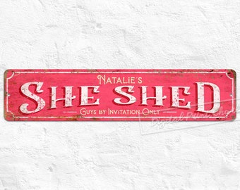 Enseignes personnalisées She Shed, Décoration de chambre de fille, Plaque métallique, Art mural en métal, Cadeaux personnalisés, Décoration intérieure rustique