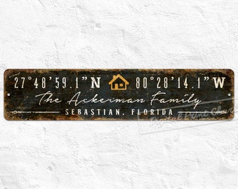 Custom Metal Coordinate Sign, Rustic Home Decor