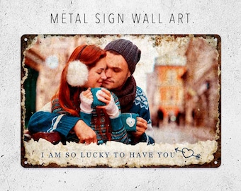 Benutzerdefiniertes romantisches Foto-Metallschild - personalisiertes Liebes-Wand-Dekor-Jahrestaggeschenk für Liebhaber
