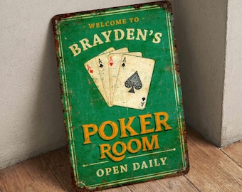 Kundenspezifisches Pokerraum-Metallschild, Retro Haus-Casino-Kartenspiel-Dekor für Man Höhle