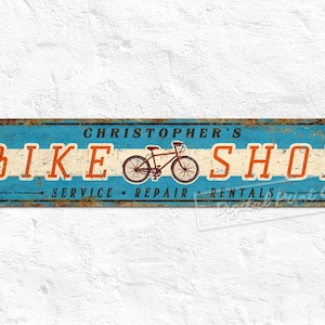 Custom Bike Shop Metal Sign Bicycle Signs Service Repair Rentals Personalised Gifts