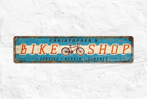PERSONALISED   BICYCLE BIKE REPAIR SHOP SHED GARAGE  Metal Retro Sign