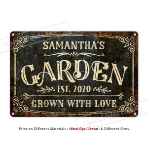 Garden Sign, Grown With Love, Backyard Sign, Rustic Home Decor, Custom Metal Sign, Personalised Gifts