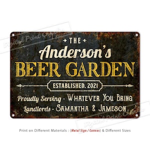 Custom Bar Sign, Beer Garden Sign, Backyard Decor, Yard Sign, Bar Decor, Personalised Gifts, Outdoor Metal Sign
