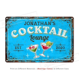 Custom Bar Sign, Cocktail Decor, Lounge Decor, Personalised Gifts, Metal Sign