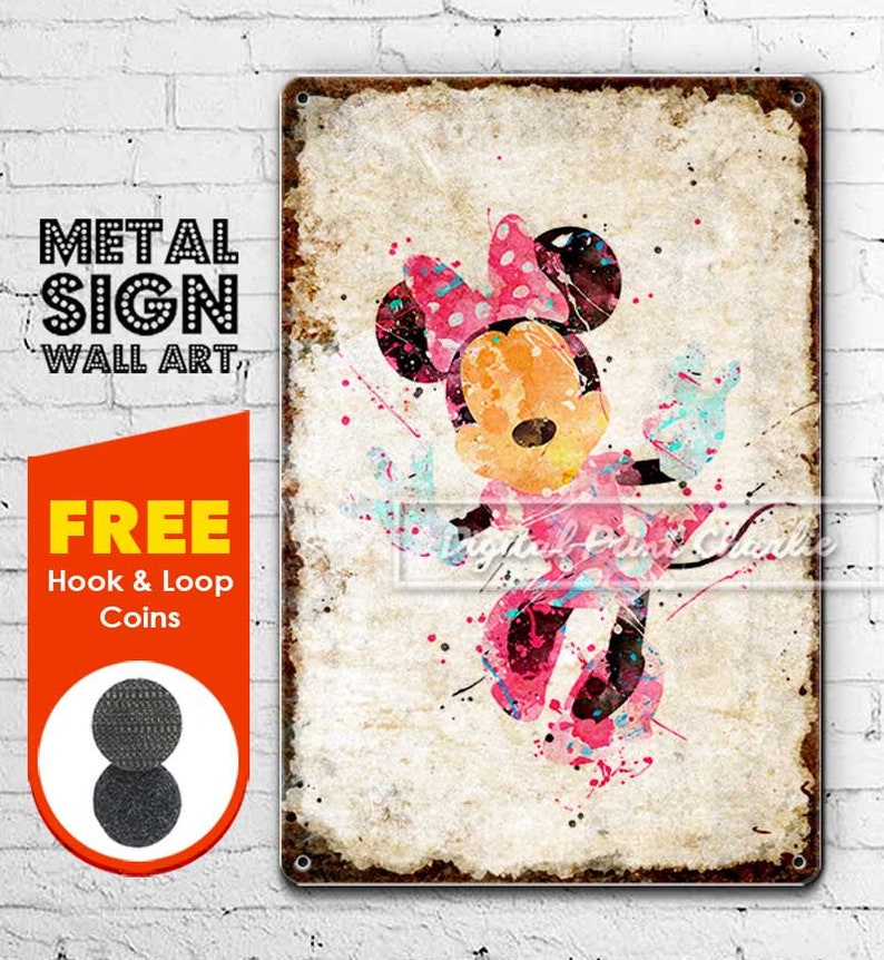 Disney Minnie Mouse Vintage Tin Metal Sign Plaque Wall Art Etsy