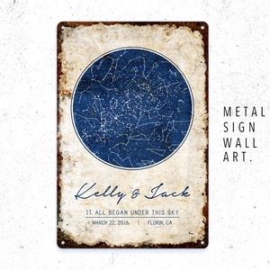 Mappa stellare personalizzata Segno di metallo, Arte della mappa della costellazione, Decorazioni per la casa, Arte della parete in metallo, Regali personalizzati