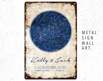 Signe en métal de carte stellaire personnalisé, Art de la carte de constellation, Décoration intérieure, Art mural en métal, Cadeaux personnalisés