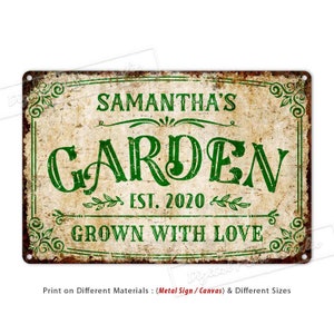 Custom Garden Sign, Grown With Love, Patio Sign, Yard Sign, Backyard Sign, Metal Sign, Personalised Gifts