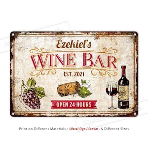 Wine Bar Sign, Custom Sign, Pub Sign, Lounge Decor, Metal Sign, Personalised Gifts