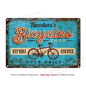 Custom Sign, Bicycle Shop Sign, Repair Rental, Bike Garage, Metal Wall Sign, Personalized Gifts