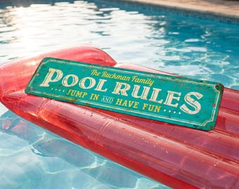 Custom Funny Pool Rules Metal Sign, Personalized Outdoor Aluminum Backyard Bar Decor Gift
