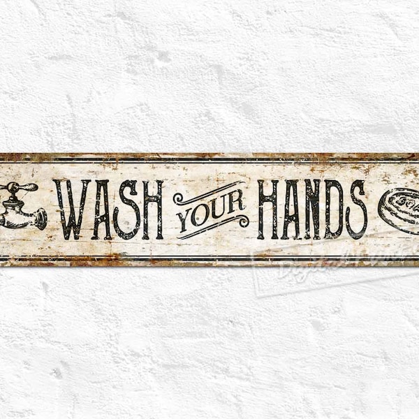 Waschtisch Schild, Metallschild, Badezimmerschild, Toilettenschild, Hände waschen, rustikales Wanddekor