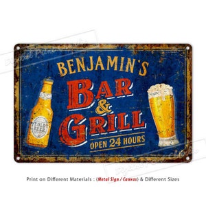 Custom Sign, Bar Sign, Pub Sign, Bar and Grill, Kitchen Decor, Metal Sign, Personalised Gifts