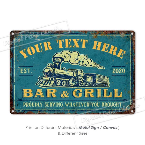 Retro Bar Sign, Bar & Grill, Pub Sign, Lounge Decor, Outdoor Sign, Metal Sign, Personalized Gifts
