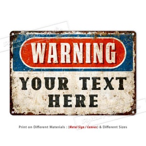 Warnschild, Metallschild, Beware Schild, Personalisierter Text, Wanddekoration, personalisierte Geschenke