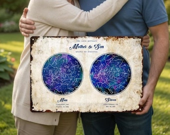 Personalized Night Sky Metal Sign, Custom Vintage Aluminum Star Map Decor