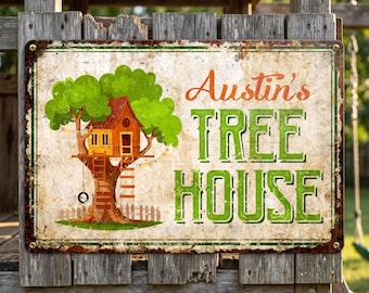 Custom Tree House Metal Sign Personalized Aluminum Backyard Fort Wall Decor Gift