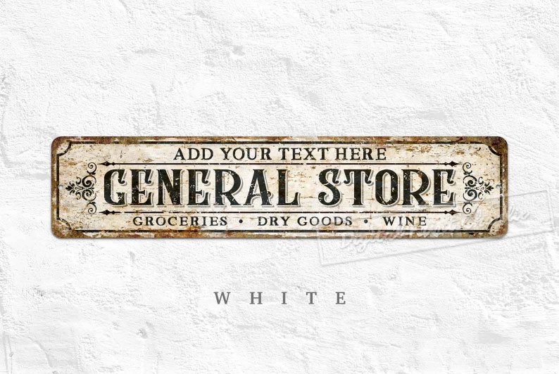 General Store Sign, Custom Text, Groceries Sign, Bar Sign, Personalized Gifts White