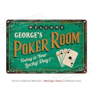 Custom Sign, Poker Room, Game Room Decor, Bar Sign, Personalised Gifts, Metal Sign