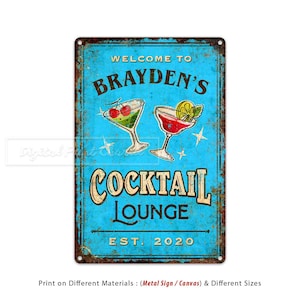 Custom Sign, Cocktail Lounge, Bar Sign, Lounge Decor, Metal Sign, Personalised Gifts