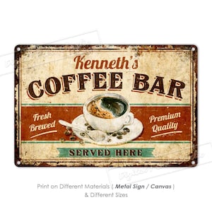 Coffee Bar Sign, Coffee Shop Sign, Cafe Sign, Coffee Decor, Custom Metal Sign, Personalized Gifts