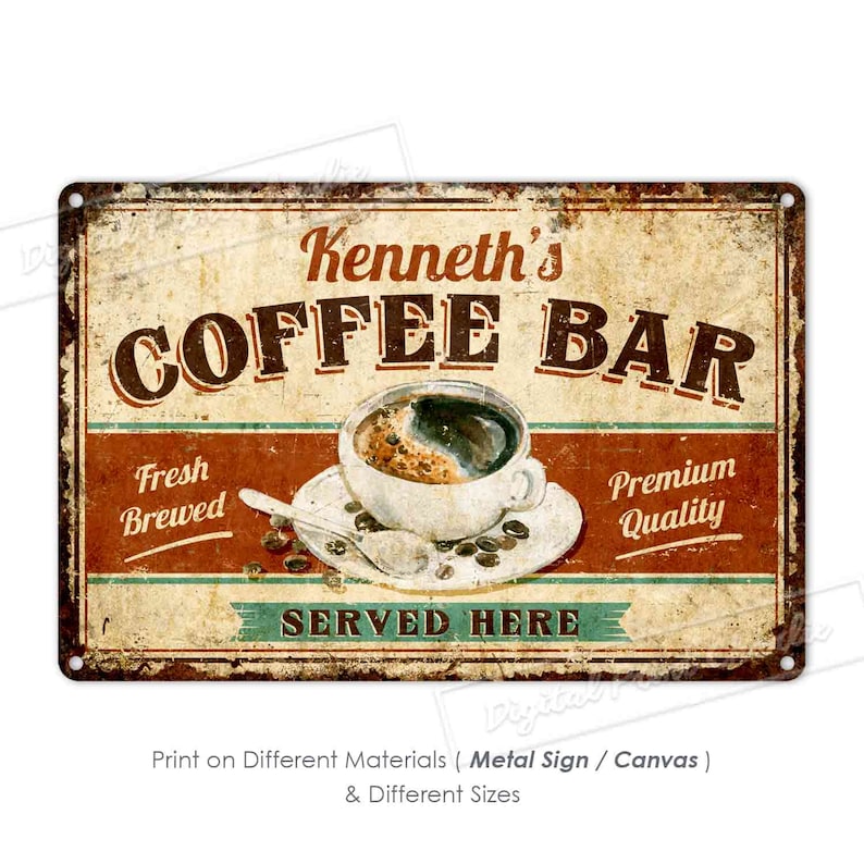 Coffee Bar Sign, Coffee Shop Sign, Cafe Sign, Coffee Decor, Custom Metal Sign, Personalized Gifts image 1