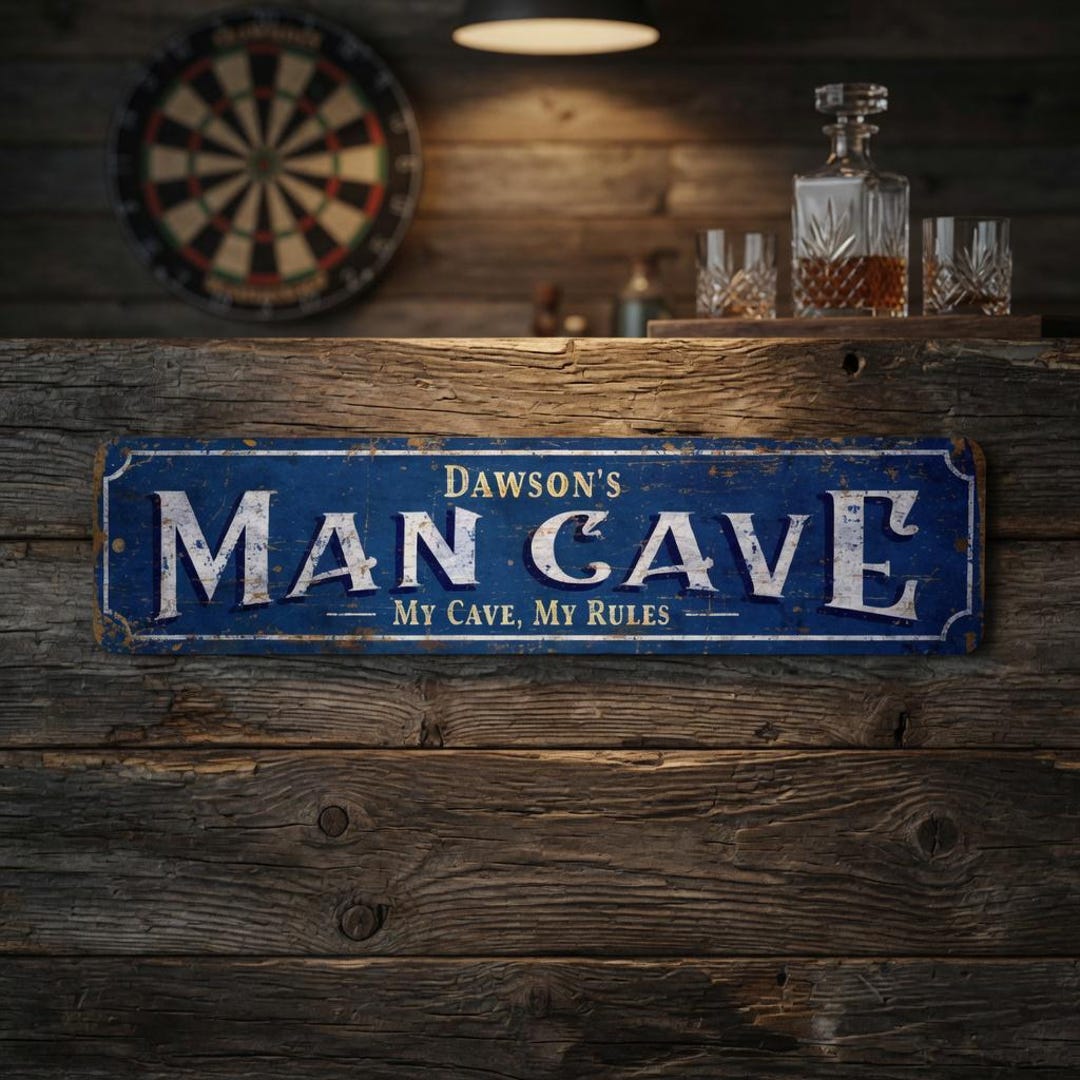 Custom Man Cave Sign Rustic Garage Metal Wall Decor Personalized Bar ...