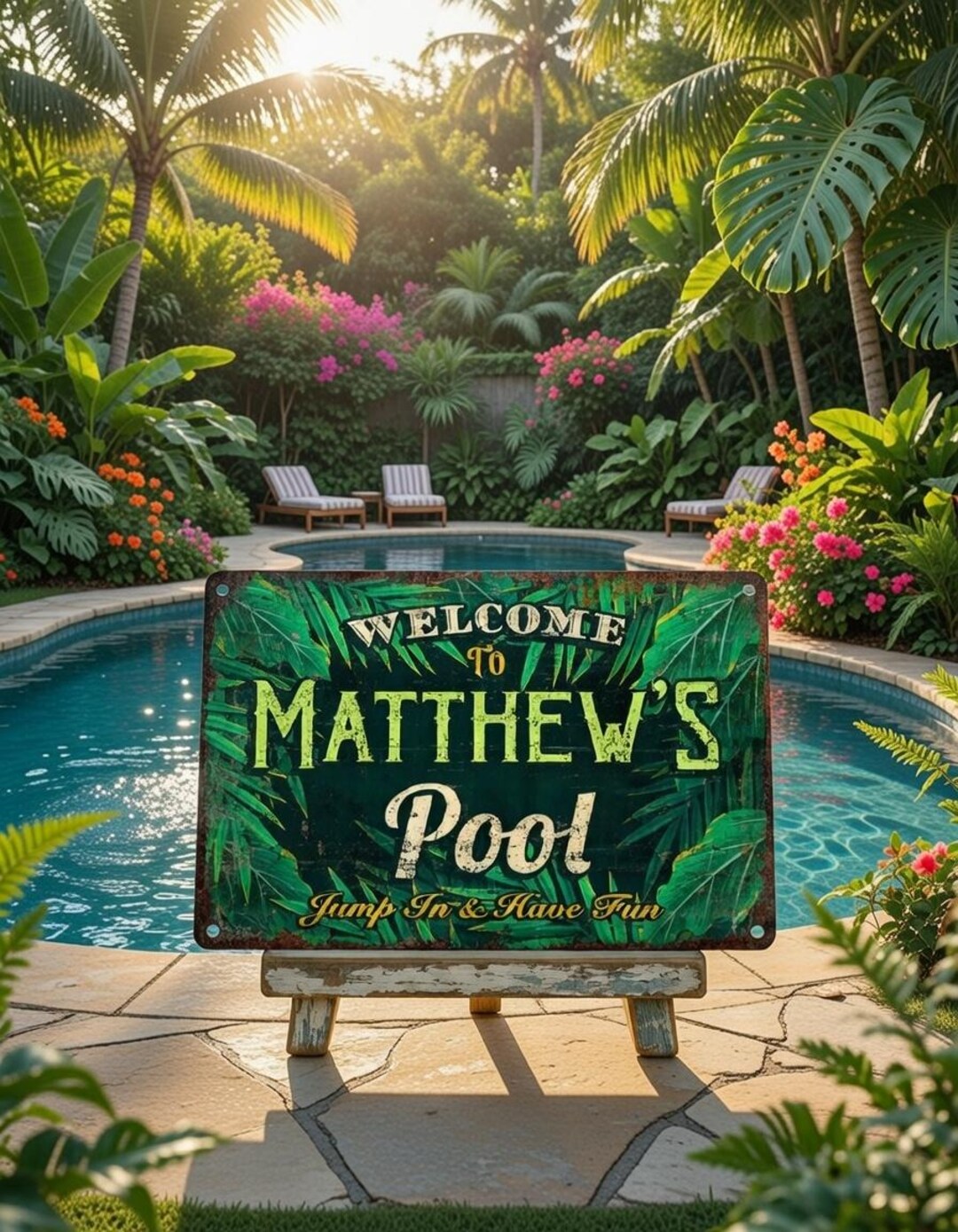 Pool Signs Custom Personalized Pool Metal Sign – Tropical Custom Outdoor Décor for ...