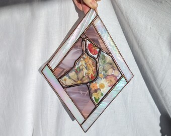 Shiba Inu Pressed Flower Dog Suncatcher, Shiba Inu Gift, Rainbow Bridge Gift, Dog Loss Shiba Inu Sympathy Gift