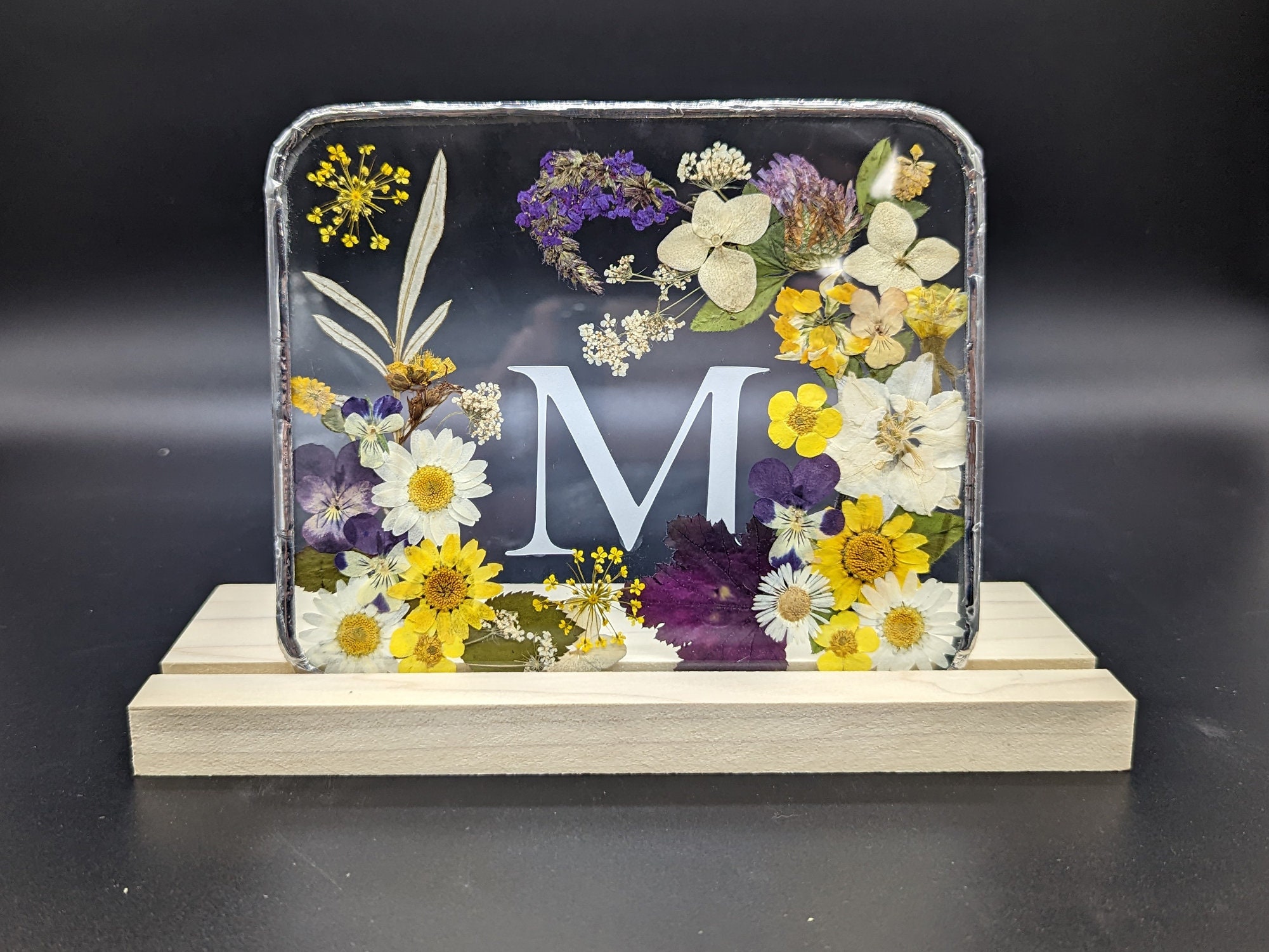 Vintage jeweled letter M monogram floral nursery bridal baby shower mosaic  art