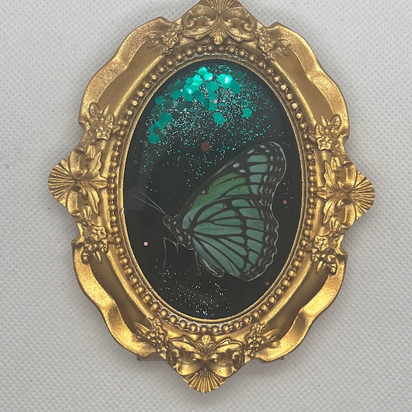 Tableau miniature papillon et paillettes