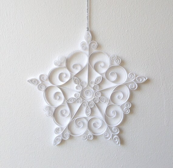 White Paper Snowflake 7in Paper Quilled Snowflake Christmas Etsy