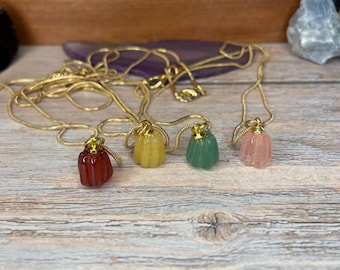 Gemstone Pumpkin Charm Necklaces