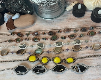 Wire Wrapped Gemstone Statement Necklace