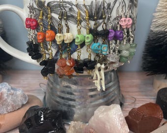 Howlite Gemstone Skull Dangle Earrings