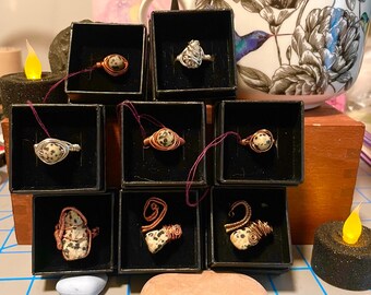 Dalmatian Jasper Wire Wrapped Rings