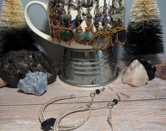 Wire Weaving Wrapped Gemstone Dangle Earrings