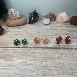 Real Agate Stud Earrings- Sterling Silver