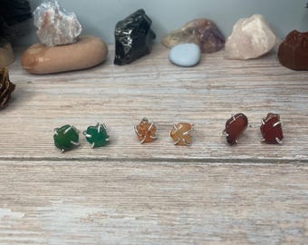 Real Agate Stud Earrings- Sterling Silver