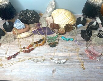 Gemstone Chip Bar Necklaces