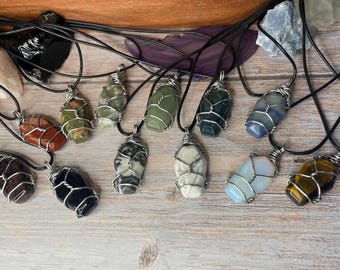 Coffin Gemstone Wire Wrapped Charm Necklaces