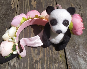 Needle felt  newborn props Panda hair hoop Newborn photography Newborn toy with hair hoop